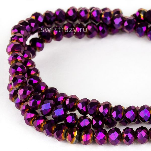 Бусины граненые Rondelle 3 мм золото-фиолетовый (104), 1 нить