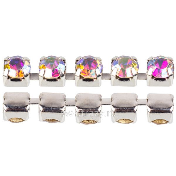 Стразовая цепь 2.4 мм  Crystal AB\silver