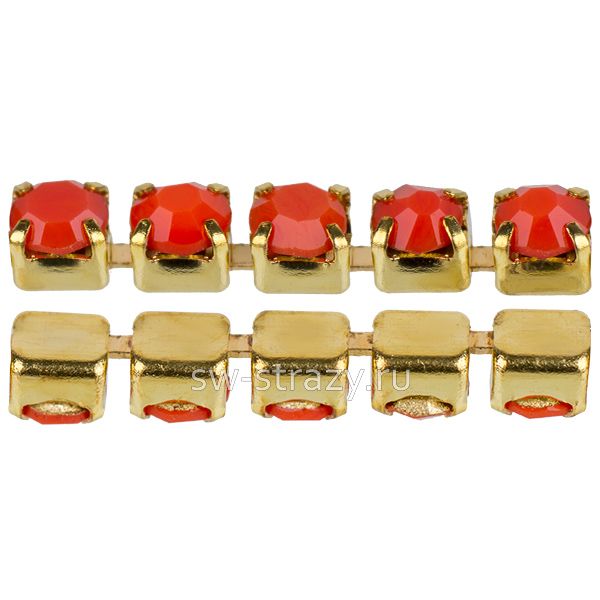 Стразовая цепь 2 мм  Red koral opal\gold