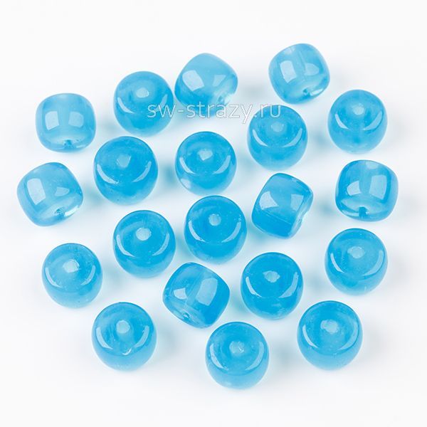 Бусины стеклянные 8,5х6 мм лазурно-серый полупрозрачный*