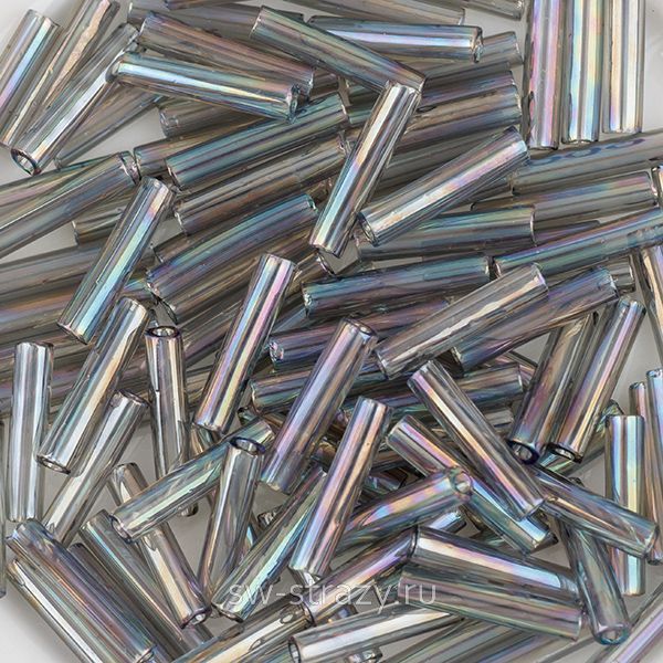 Бисер стеклярус 9 mm #0176B прозрачный радужный серый