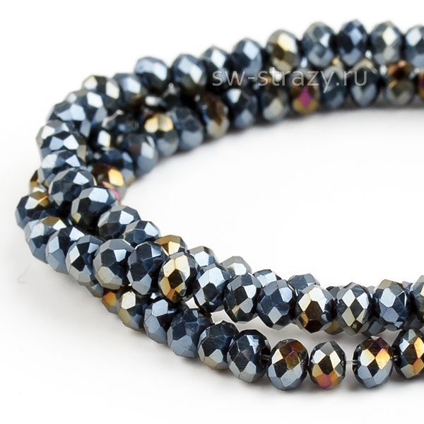 Бусины граненые Rondelle 2 мм черн.керамика АВ (2АВ), 1 нить