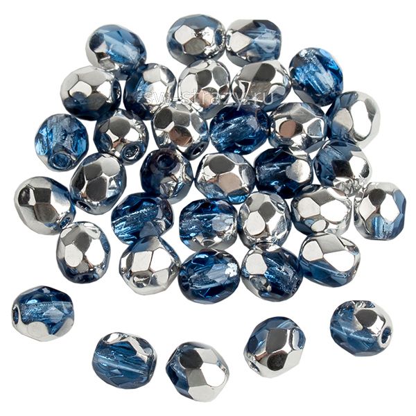 Бусины граненые Firepolished 4 мм синий с серебром 105