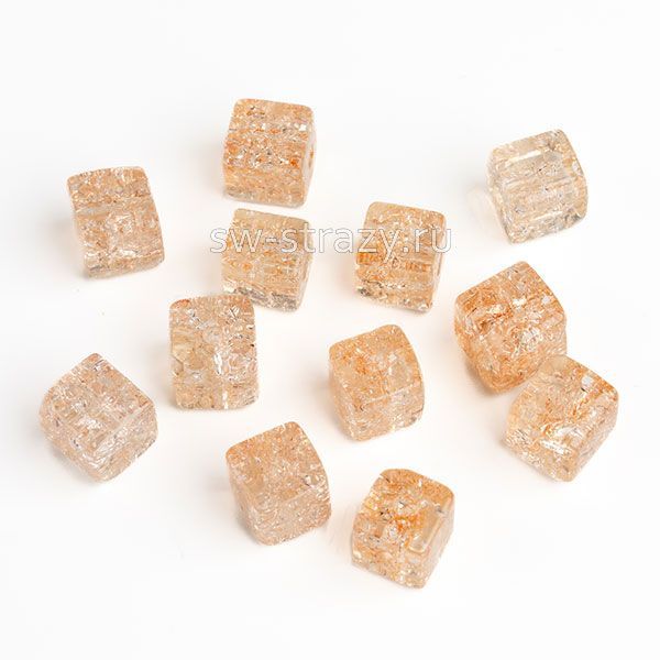 Бусина-куб из кварца 6 мм светлый персик*