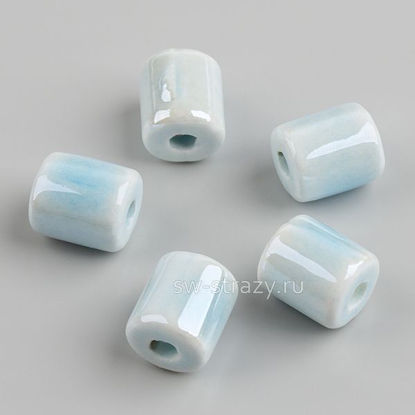 Бусина керамическая бочонок 7х4,5 мм пастельно-голубая