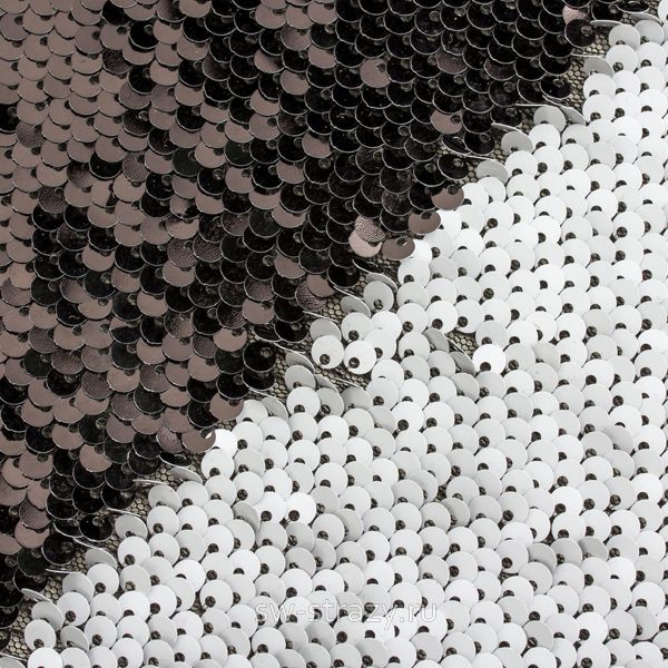 Пайеточная ткань двухсторонняя черная-белая