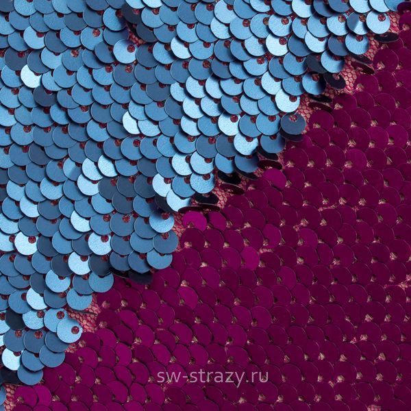 Пайеточная ткань двухсторонняя фуксия-синяя (60 см)