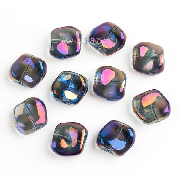 Бусина-квадрат 11 мм прозрачный сине-фиолетовый (стекло)