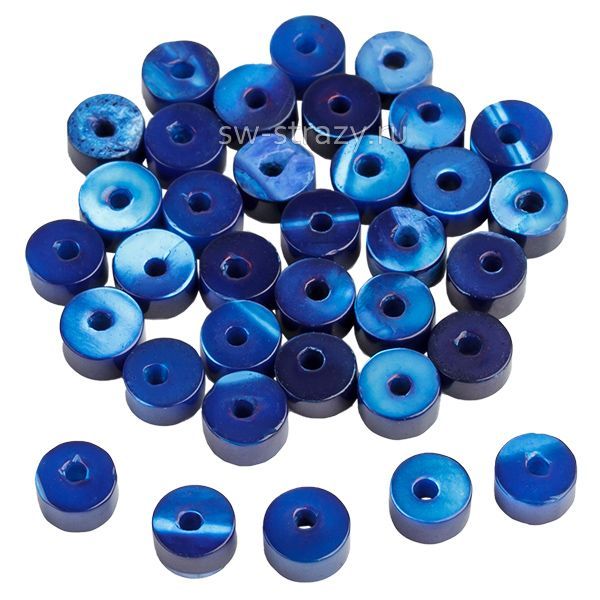 Бусина-таблетка из перламутра 4 мм синяя*