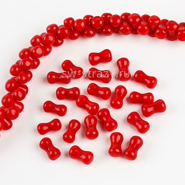 Бусина-гантель из коралла 6х3 мм красная
