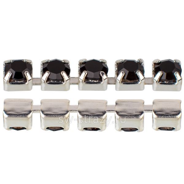 Стразовая цепь 2.9 мм  Jet\silver