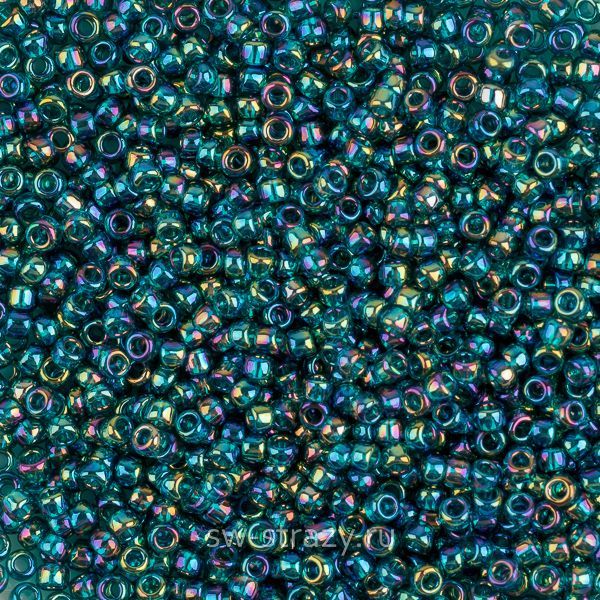 Бисер круглый 15/0 #0167BD Прозрачный радужный изумрудный