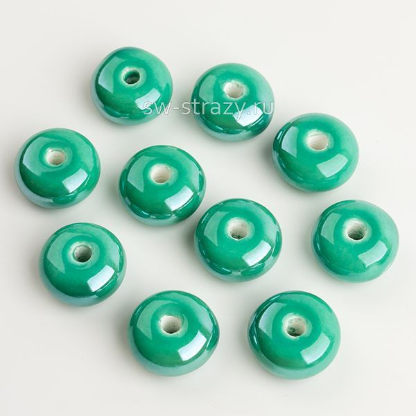 Бусина керамическая рондель 11х6 мм зеленая